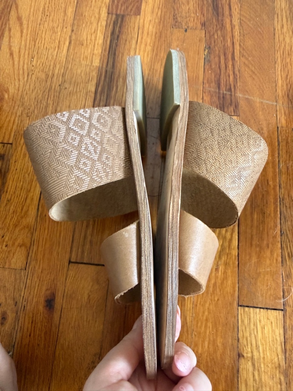 Anthropologie Howsty Tan Brown Double-Strap Slide Sandals - Picture 4 of 5